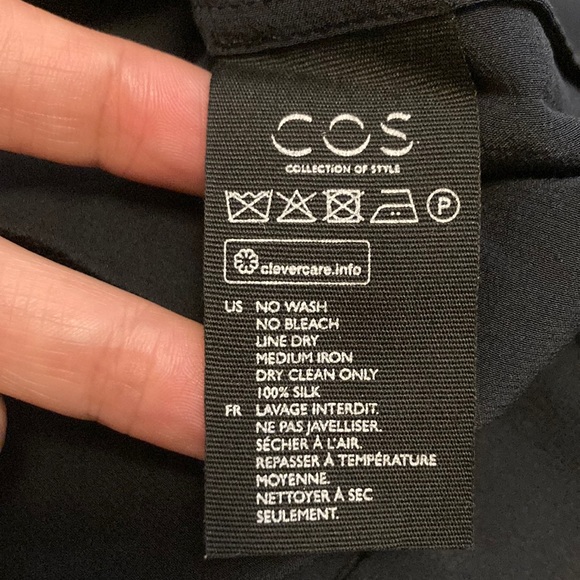 COS 100% Silk Structured puffy Sleeve Dress Navy Blue Size 6 - Picture 4 of 7